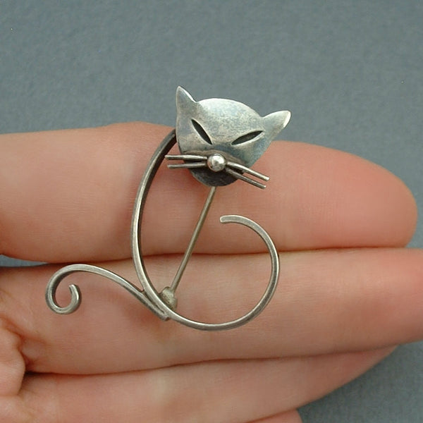 Vintage Mexican Taxco STERLING Silver CAT Brooch Modernist EAGLE Hallmarks c.1950s - Years After