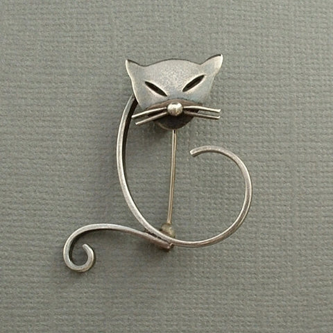 Vintage Mexican Taxco STERLING Silver CAT Brooch Modernist EAGLE Hallmarks c.1950s - Years After
