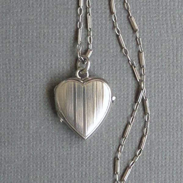 Antique ART DECO Sterling Heart LOCKET Bar Link Chain - Years After