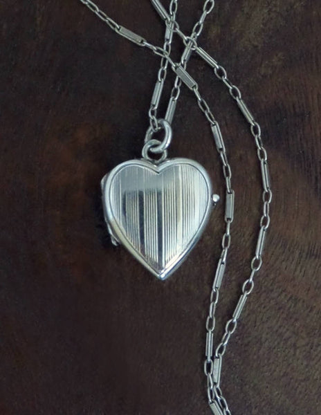 Antique ART DECO Sterling Heart LOCKET Bar Link Chain - Years After