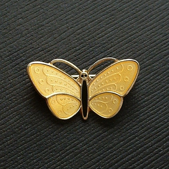 AKSEL HOLMSEN Sterling Guilloche Enamel Butterfly BROOCH Norway - Years After