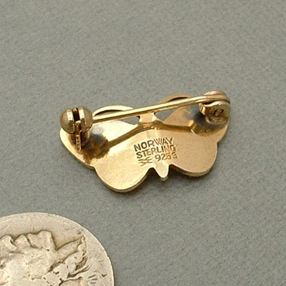 AKSEL HOLMSEN Sterling Guilloche Enamel Butterfly BROOCH Norway - Years After
