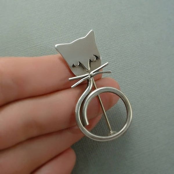 MODERNIST Vintage STERLING Silver CAT Brooch Mexican Taxco - Years After