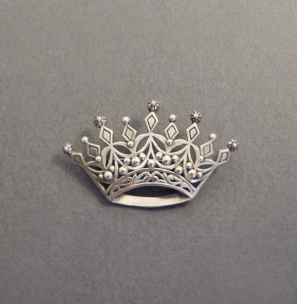 Vintage STERLING Silver Queens CROWN Brooch Signed JEZLAINE - Years After
