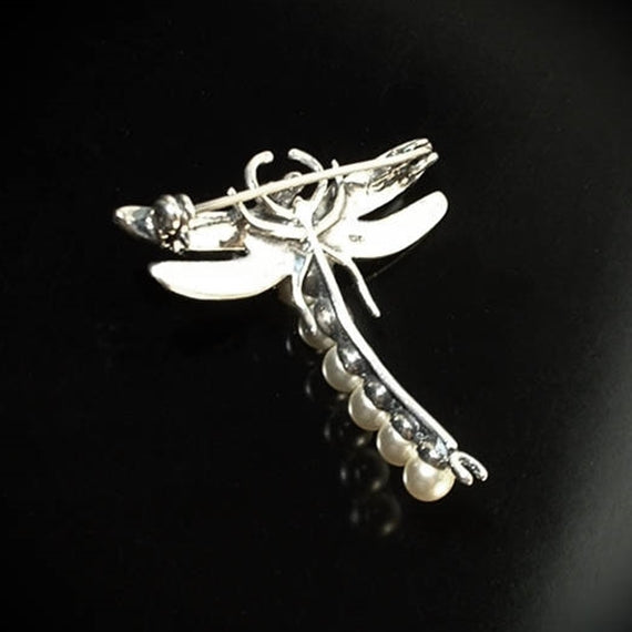 Vintage STERLING Dragonfly Insect Brooch Marcasite PEARL - Years After