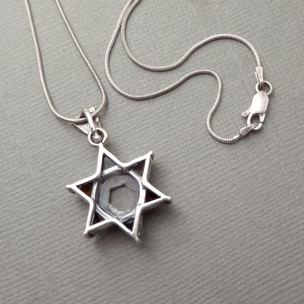 STERLING Jewish STAR of DAVID Pendant Chain Multi-Color Amethyst Garnet Topaz - Years After
