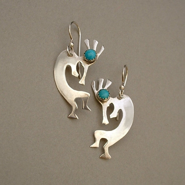 Vintage NATIVE American Kingman Turquoise Earrings KOKOPELLI Sterling - Years After