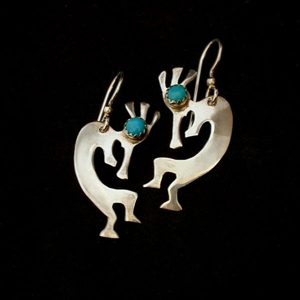 Vintage NATIVE American Kingman Turquoise Earrings KOKOPELLI Sterling - Years After