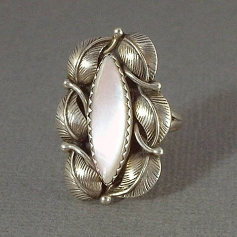 SIGNED Vintage Native American STERLING Navajo RING Pink Mother of Pearl - Years After