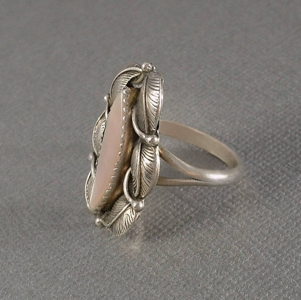 SIGNED Vintage Native American STERLING Navajo RING Pink Mother of Pearl - Years After