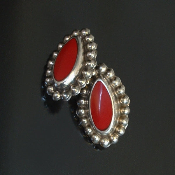 Vintage Pre-Eagle MEXICAN Sterling EARRINGS Red ONYX Pierced Ears c.1940's - Years After