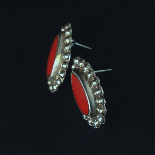 Vintage Pre-Eagle MEXICAN Sterling EARRINGS Red ONYX Pierced Ears c.1940's - Years After