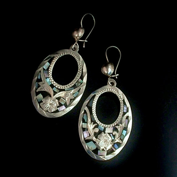 Vintage MEXICAN Sterling Hoop EARRINGS Mother of Pearl - Years After