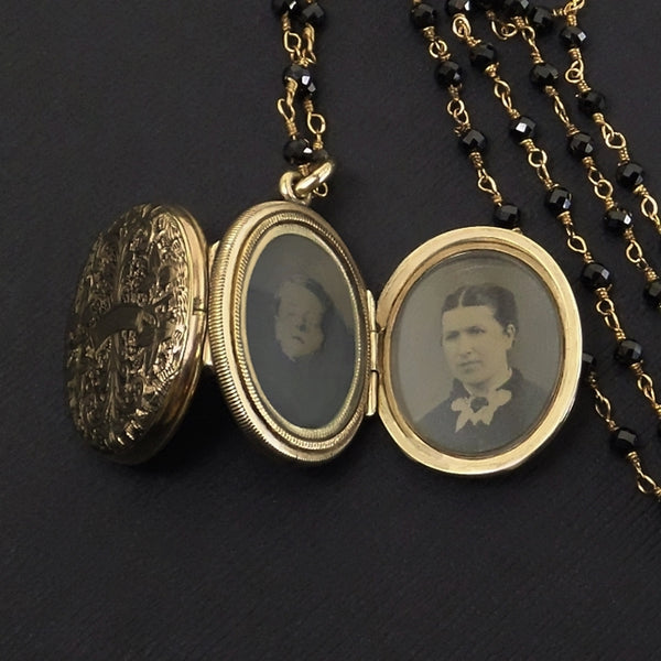 Antique VICTORIAN Locket MOURNING Jewelry FOUR Photo Glass Covers - Years After