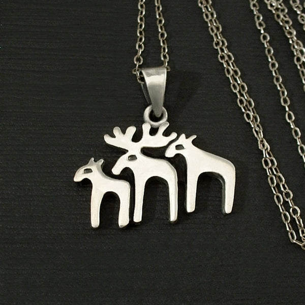 Modernist STERLING Christmas Moose Reindeer PENDANT Chain - Years After