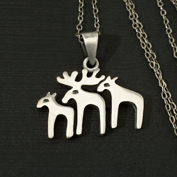 Modernist STERLING Christmas Moose Reindeer PENDANT Chain - Years After
