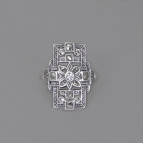 UNCAS Antique ART DECO Crystal Ring STERLING Marcasite - Years After