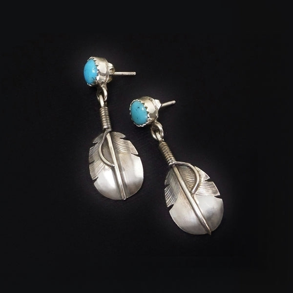 Vintage Native American Sterling NAVAJO Turquoise EARRINGS H. Addikie - Years After