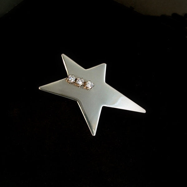 Vintage MODERNIST Sterling Silver Star Brooch Abstract CZ Signed 1970s - Years After