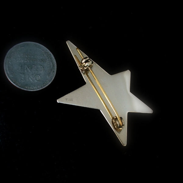 Vintage MODERNIST Sterling Silver Star Brooch Abstract CZ Signed 1970s - Years After