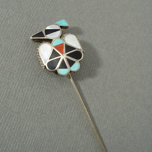 Vintage Native American STERLING Thunderbird ZUNI Pin Mosaic - Years After