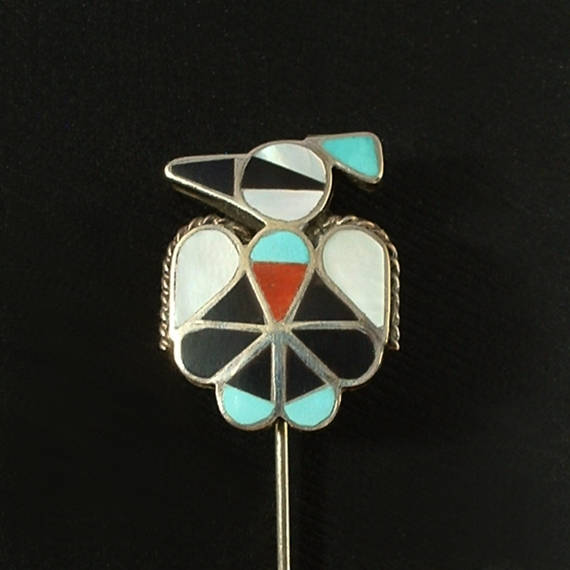 Vintage Native American STERLING Thunderbird ZUNI Pin Mosaic - Years After
