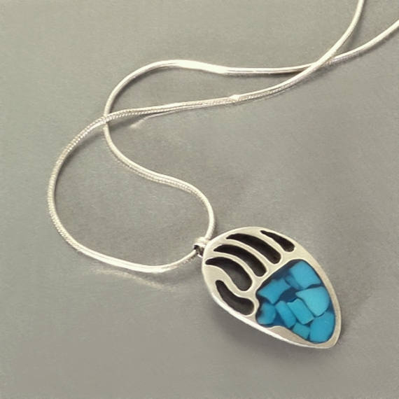 Vintage Native American Sterling NAVAJO Turquoise Pendant CHAIN - Years After