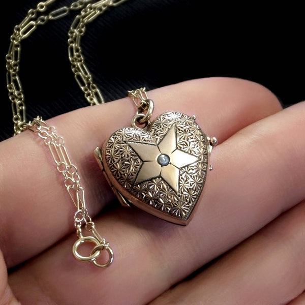 Antique Victorian LOCKET Heart Shape PEARL, Glass Covers, Long CHAIN c.1870s - Years After