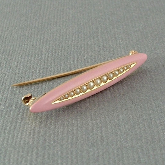 Antique 10K Victorian Brooch, Seed PEARL Pin, PINK Enamel c.1900's - Years After