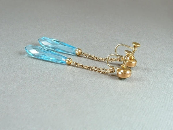 ART DECO Bohemian Crystal Czech Glass EARRINGS Aquamarine Blue - Years After