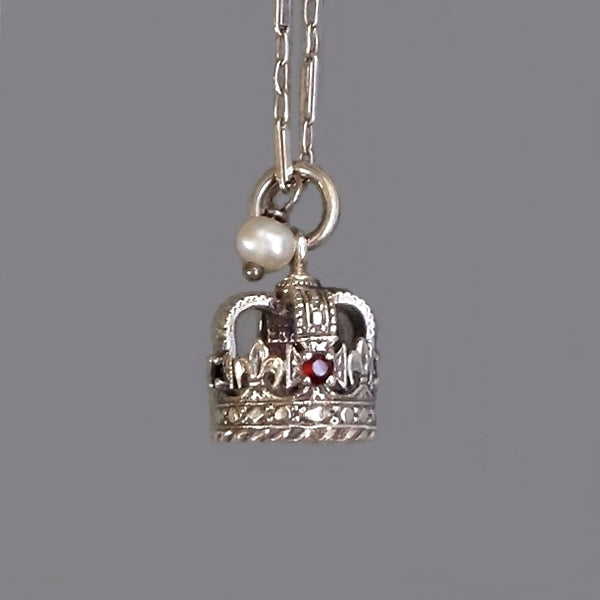 St. Edward's CROWN Charm GARNET Sapphire Sterling Tower of London - Years After