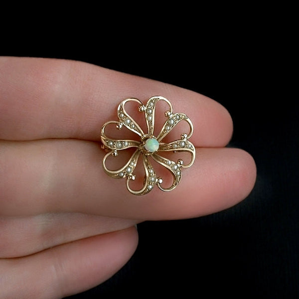 10K Victorian Fire OPAL Brooch Pendant Seed PEARLS c.1890s - Years After