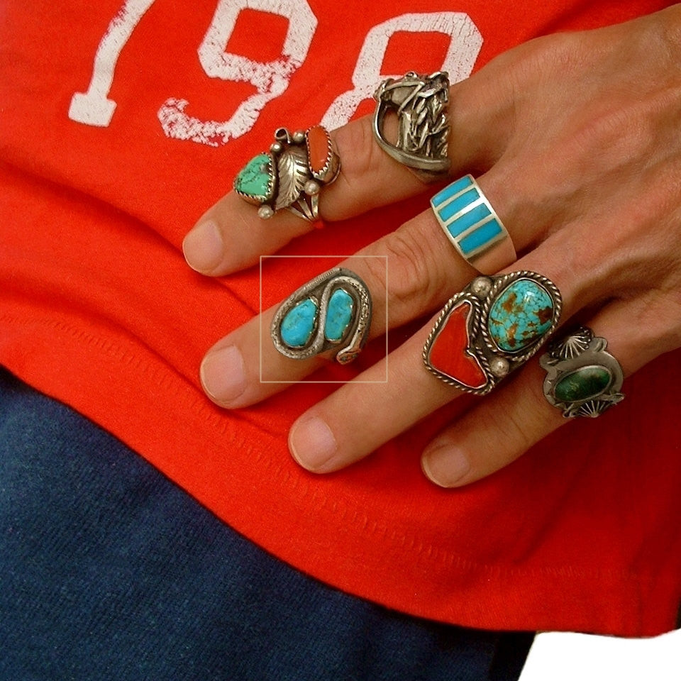 VICTOR CHAVEZ Men's Vintage Navajo Turquoise RING Snake Sterling Signed c.1980's - Years After - 1