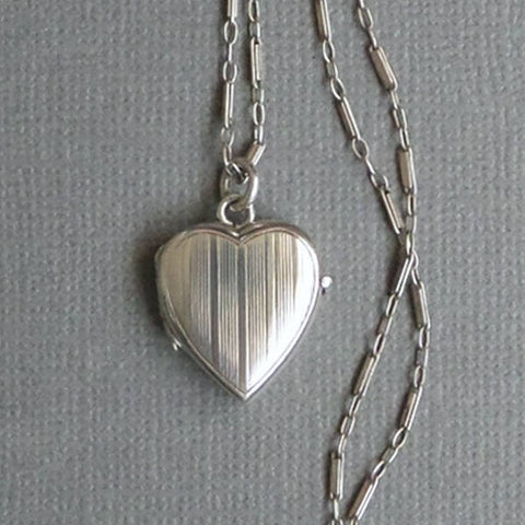 Antique ART DECO Sterling Heart LOCKET Bar Link Chain - Years After