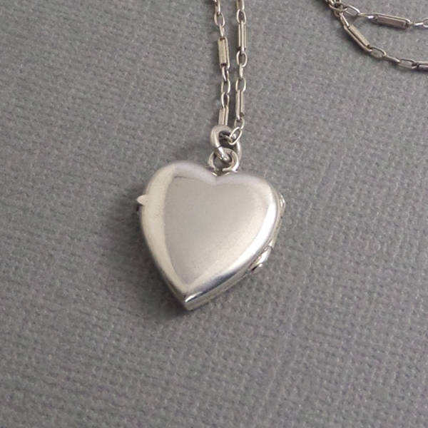 Antique ART DECO Sterling Heart LOCKET Bar Link Chain - Years After