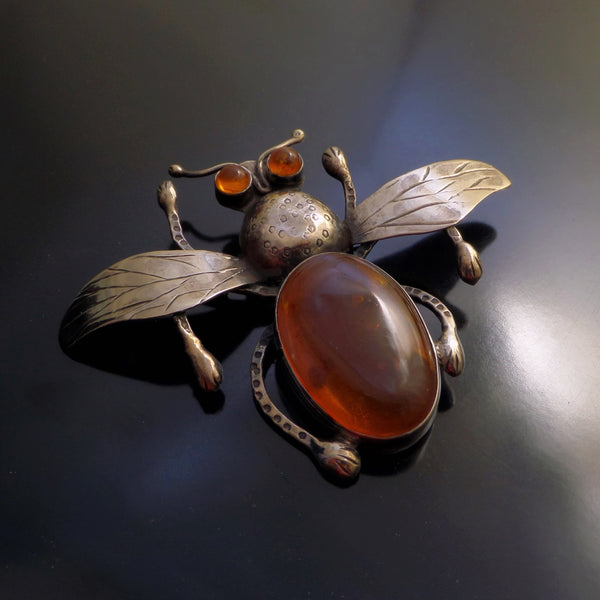 LARGE Vintage STERLING Insect Bug Brooch PENDANT - YearsAfter