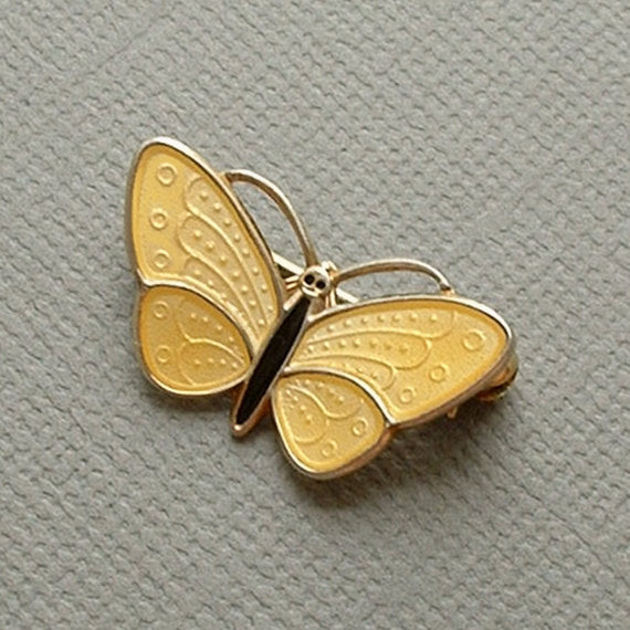 AKSEL HOLMSEN Sterling Guilloche Enamel Butterfly BROOCH Norway - Years After