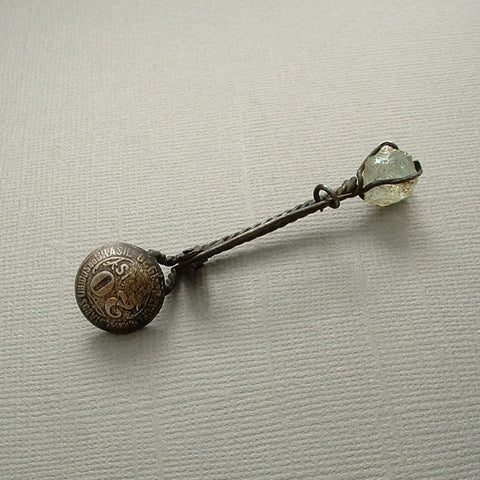 ANTIQUE Brazilian 20 Reis COIN Spoon Gemstone BROOCH - Years After