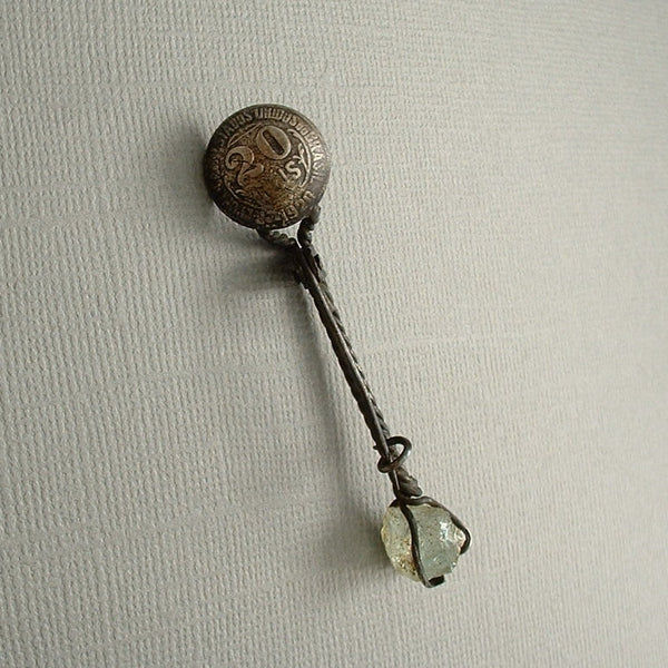 ANTIQUE Brazilian 20 Reis COIN Spoon Gemstone BROOCH - Years After