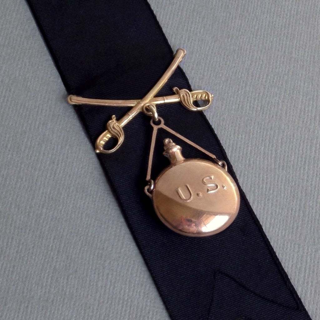 Antique Civil War Memorial MOURNING Jewelry BLACK Ribbon Fob - Years After