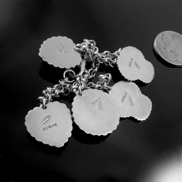 SKULL Heart and CORAL Rose STERLING Charm Bracelet Signed - YearsAfter