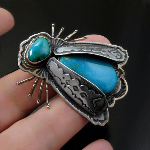 Vintage Native American STERLING Turquoise Insect Bug Brooch by AL SOMERS - YearsAfter