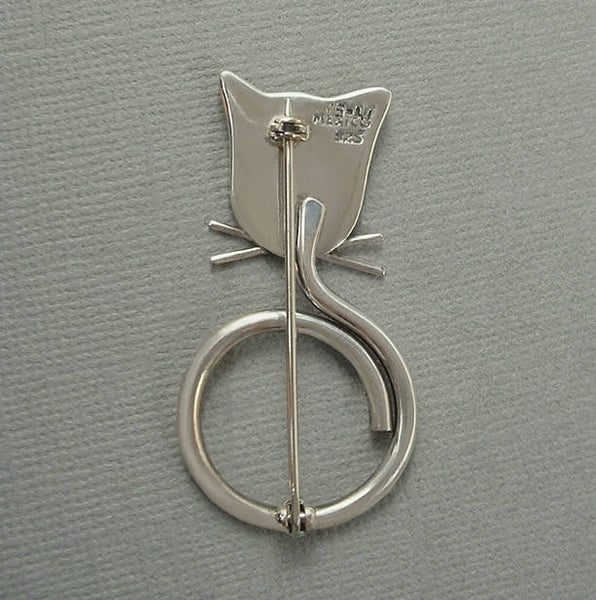MODERNIST Vintage STERLING Silver CAT Brooch Mexican Taxco - Years After