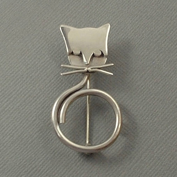 MODERNIST Vintage STERLING Silver CAT Brooch Mexican Taxco - Years After