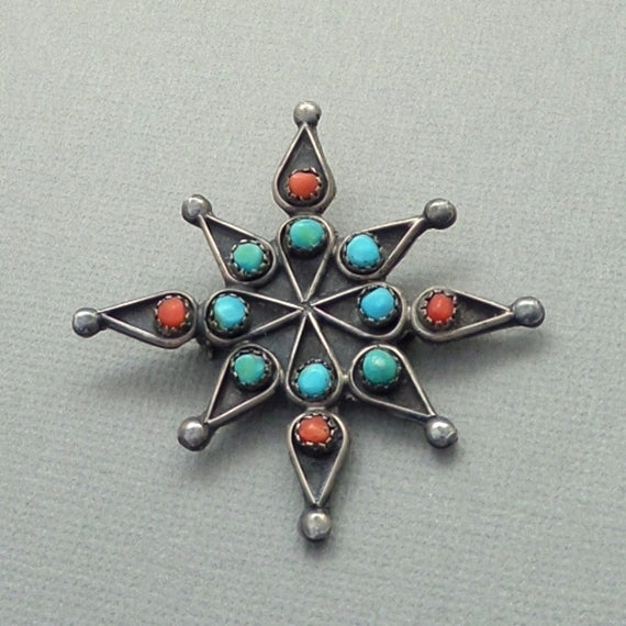 Old Pawn Vintage NATIVE American TURQUOISE Cross Star Brooch Snake Eye - Years After