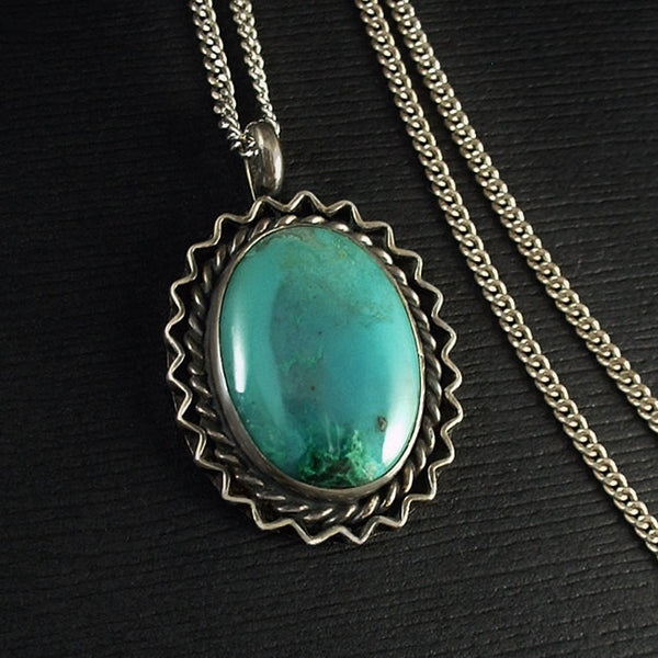 Vintage Sterling NATIVE American Navajo GEMSTONE Necklace Chrysoprase Chain 20" - Years After