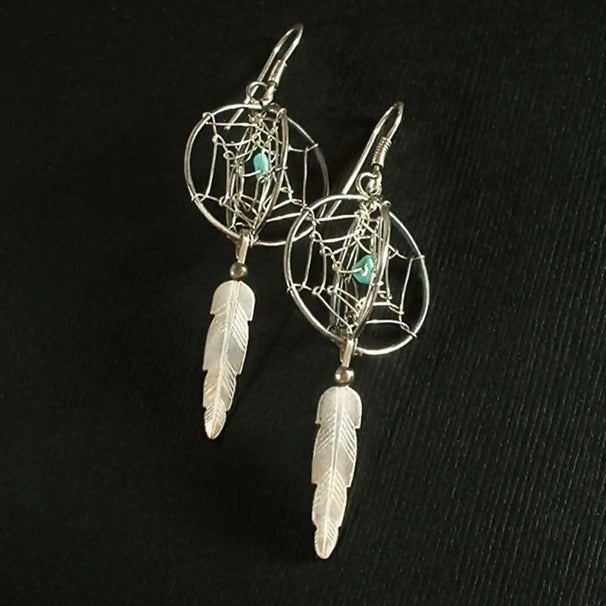 Vintage NATIVE American Dream Catcher STERLING Turquoise Earrings - Years After