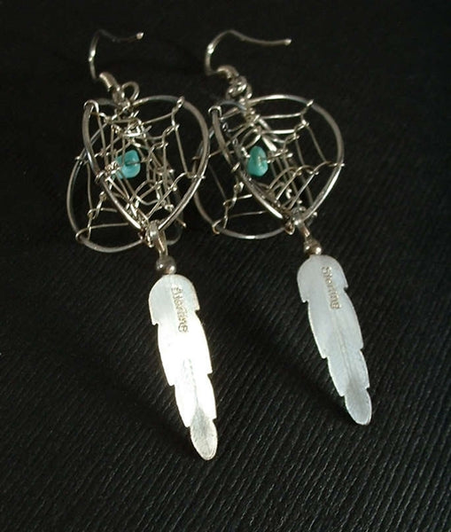 Vintage NATIVE American Dream Catcher STERLING Turquoise Earrings - Years After