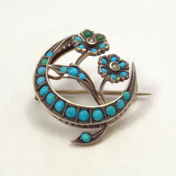 Antique Victorian PERSIAN Crescent Moon Turquoise BROOCH - YearsAfter