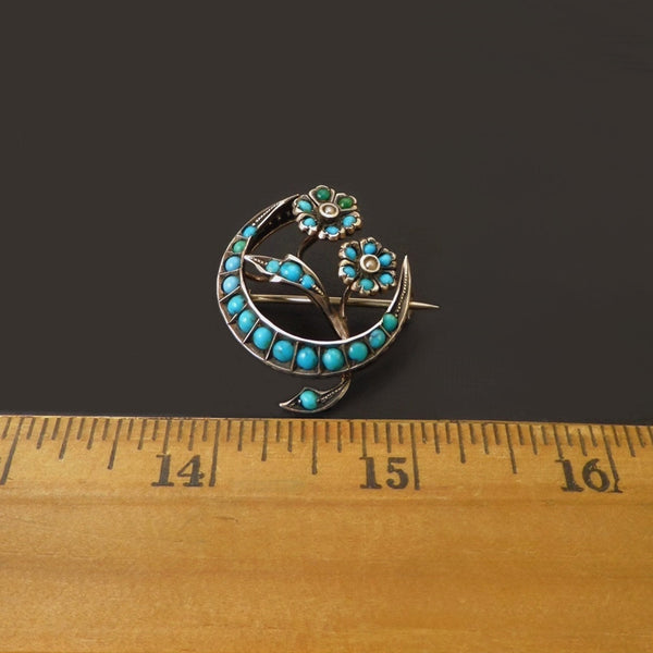 Antique Victorian PERSIAN Crescent Moon Turquoise BROOCH - YearsAfter